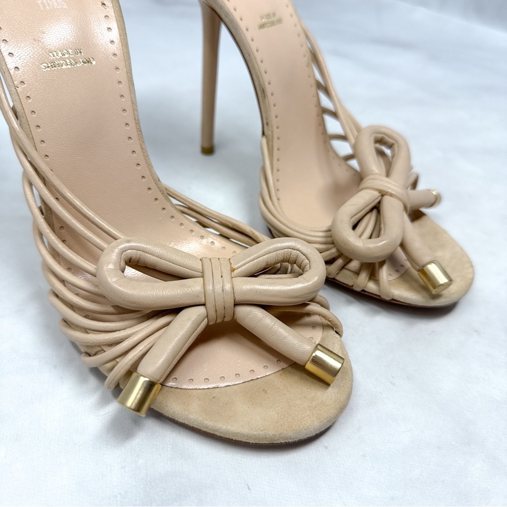 BALLY Switzerland Vintage Y2K Strappy Bow Leather Stiletto Heel Mule Sandal Nude - Picture 8 of 16